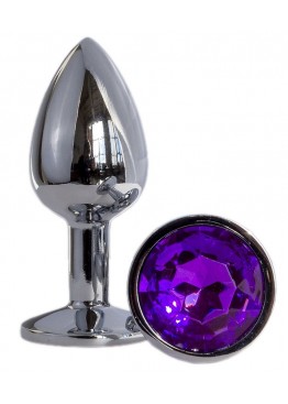 Металлическая анальная втулка с фиолетовым кристаллом - 7,2 см.