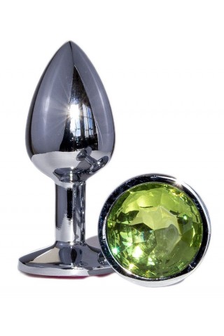 Металлическая анальная втулка с зеленым кристаллом - 7,2 см.