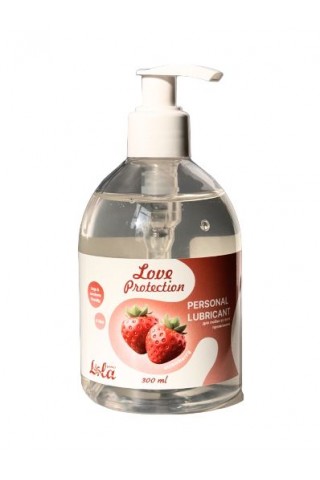 Лубрикант на водной снове Love Protection Strawberry с ароматом клубники - 300 мл.