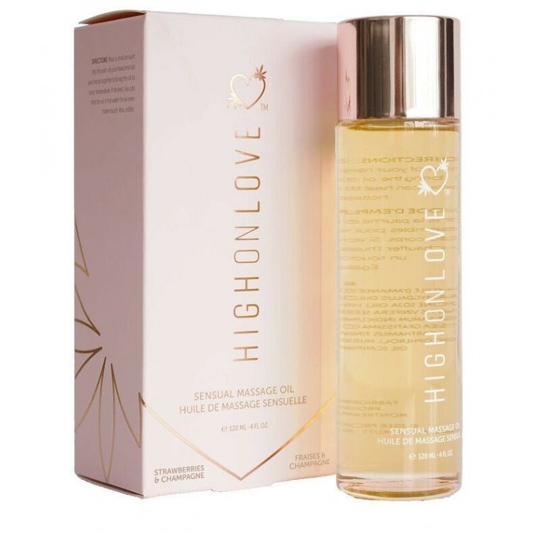 Массажное масло с ароматом клубники и шампанского High On Love Massage Oil Strawberries & Champagne - 120 мл.